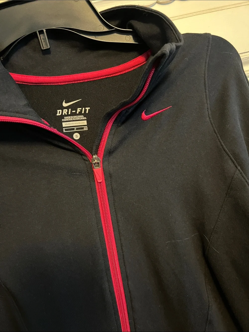 Nike Women's Black Jacket with Pink Trim Dri-FIT Full Zip